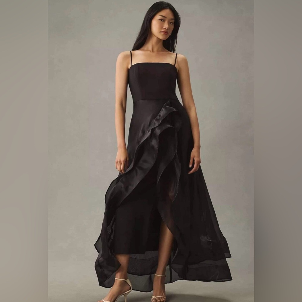 Hutch Black Sleeveless High Low Cocktail Gown